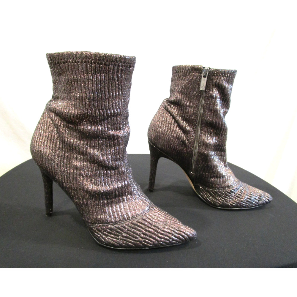 Jessica Simpson Silver Fabric Point Toe Stiletto Heel Sock Booties Women Sz 8